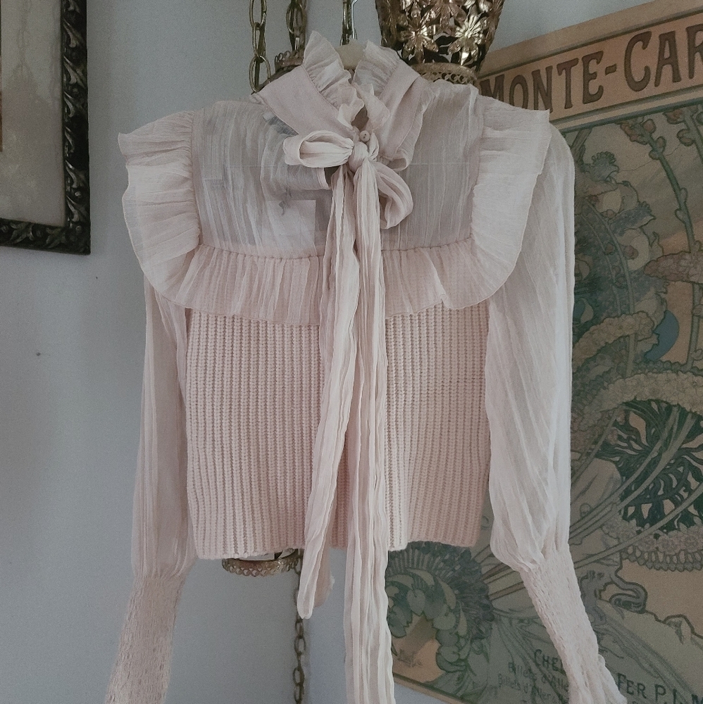 NWT Zara Sweater Blouse Blush w/ Ruffles